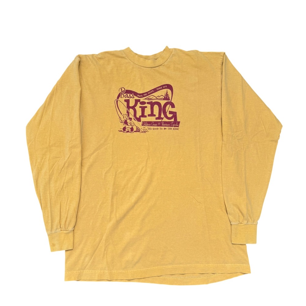 Vintage Bass Pro Shops King Outdoor Gear Graphic L/s T-Shirt Yellow Mens Large